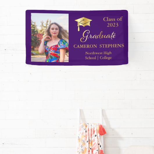 Elegant Gold Tone op Paarse Afstuderen fotobanner Spandoek (Insitu)
