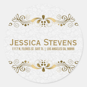 Elegant Gold Tones Floral Lace met witte dampen Ronde Sticker