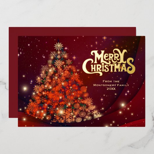 Elegant Gold Tree Script Merry Kerstry Folie Feestdagenkaart (Voorkant / Achterkant)