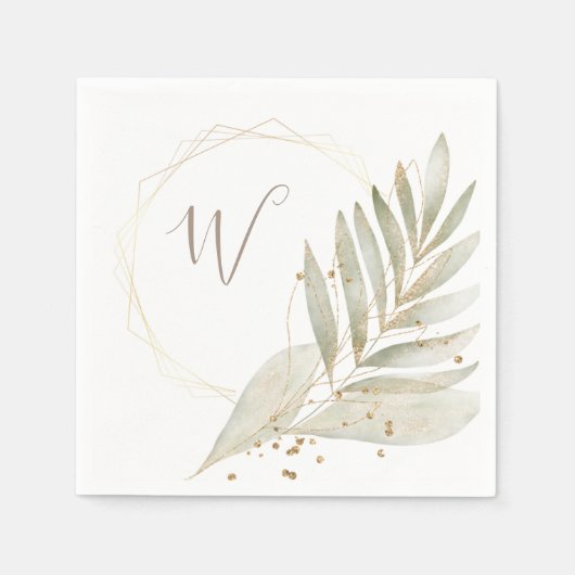 Elegant Gold Trim en Greenery & Custom Monogram Servet (Voorkant)