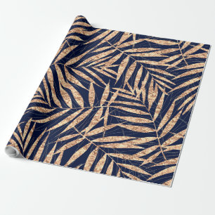 Elegant Gold Tropical Palm laat blauw design Cadeaupapier