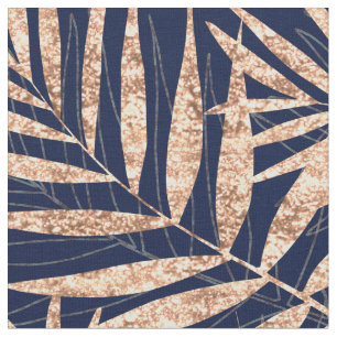 Elegant Gold Tropical Palm laat blauw design Stof