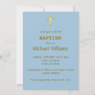 Elegant Gold Typografie Cross-Baptisme op Cyaan Bl Kaart