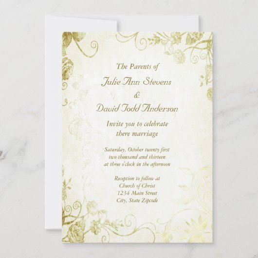 Elégant Gold Vintage Wedding Invitation (Devant)