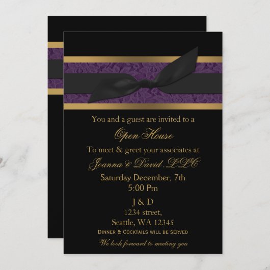 Elegant Gold violet Corporate party Invitation (Devant / Derrière)
