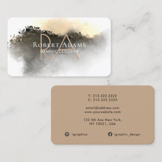 Elegant Gold Waterverf Abstracte monogrammen Visitekaartje (Voorkant / Achterkant)