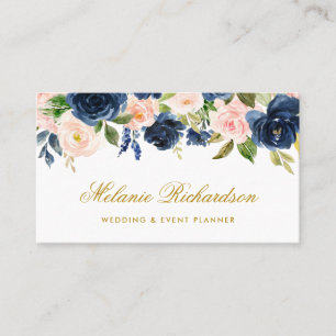 Elegant Gold Waterverf Roze Blush Blue Floral Visitekaartje