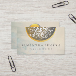 Elegant Gold Waterverf Tree Yoga en Meditation B Visitekaartje