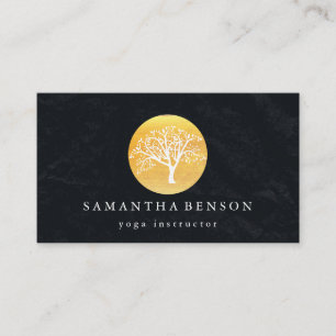 Elegant Gold Waterverf Tree Yoga en Meditation Visitekaartje