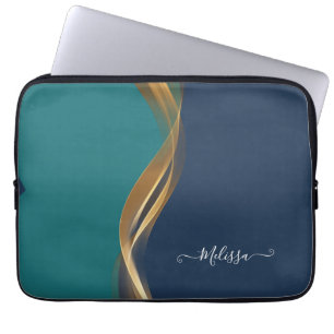 Elégant Gold Wave Bleu Turquoise Electronique Sac