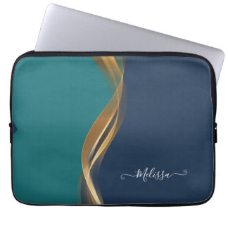 Elégant Gold Wave Bleu Turquoise Electronique Sac