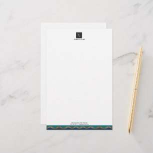 Elegant Gold Wave Blue Blauwgroen Logo Business Briefpapier