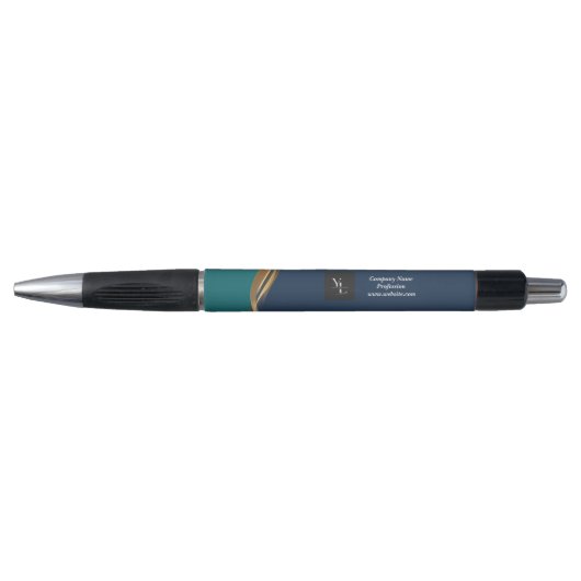 Elegant Gold Wave Blue Blauwgroen met Business Log Pen (Voorkant)