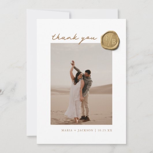 Elegant Gold Wax Seal Foto Weddenschap Hartelijk d Bedankkaart (Voorkant)