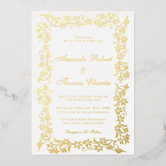 Elegant Gold Wedding Invitation Folie Uitnodiging (Voorkant)
