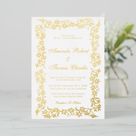 Elegant Gold Wedding Invitation Folie Uitnodiging (Staand Voorkant)