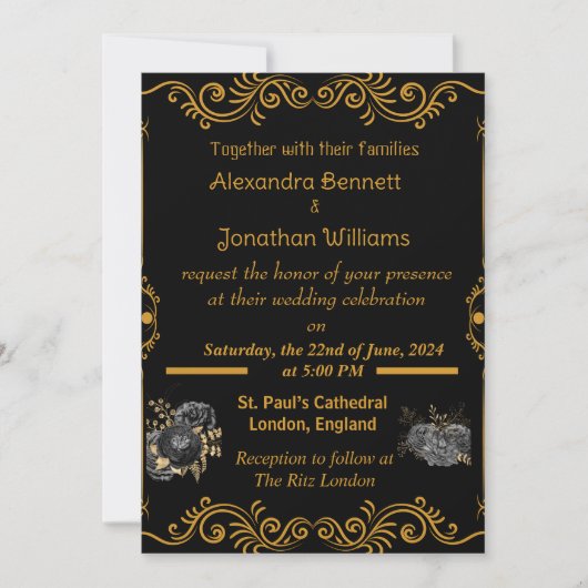 Elegant Gold Wedding Invitation Kaart (Voorkant)