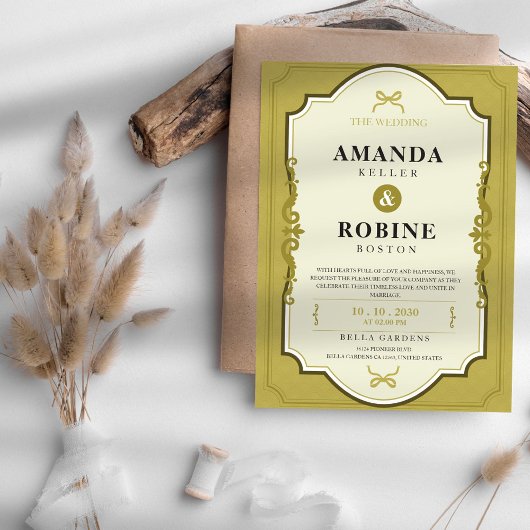Elegant Gold Wedding Invitation Kaart