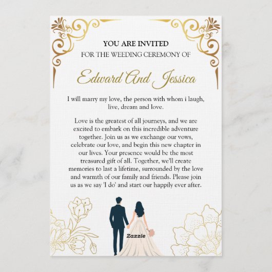Elegant Gold Wedding Invitation Template Card (Dos)