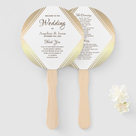 Elegant Gold Wedding Program Handwaaier (Voorkant en achterkant)