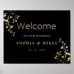 Elégant Gold Welcome &Foliage Mariage Affiche de b