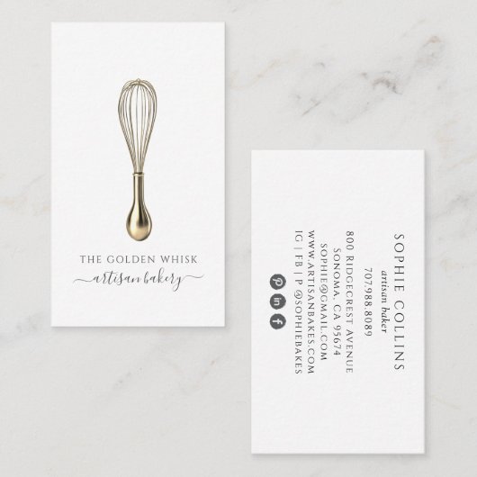 Elegant Gold Whisk Baker Bakery Chef Caterer Visitekaartje (Voorkant / Achterkant)