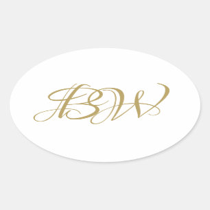 Elegant Gold White Couples Monogram Namen Initiale Ovale Sticker