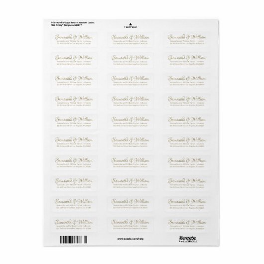 Elegant Gold white custom script names bruiloft Etiket (Full Sheet)
