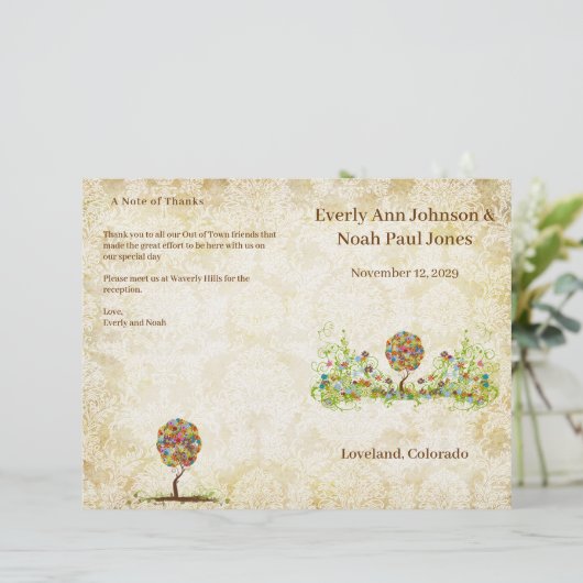 Elégant Gold White Damask Patchwork Tree Programme (Debout devant)