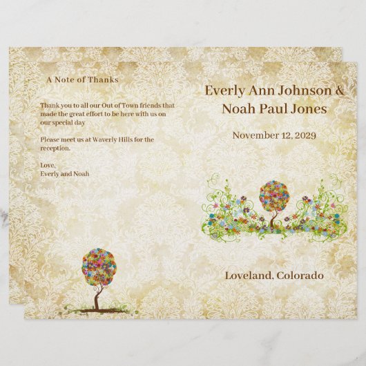 Elégant Gold White Damask Patchwork Tree Programme (Devant / Derrière)