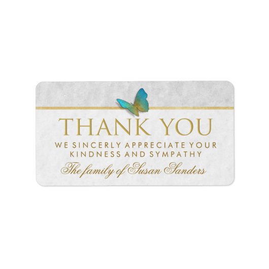 Elegant Gold, White en Grey Butterfly Dank u Etiket (Voorkant)