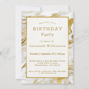 Elegant Gold White Faux Marmer Birthday Kaart