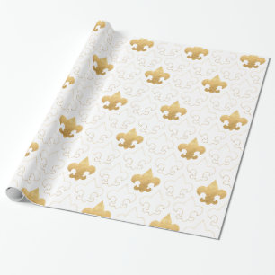 Elegant Gold & White Fleur De Lis Wrapping Paper Cadeaupapier