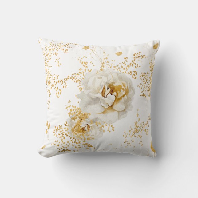 Elegant Gold White Floral Kussen (Voorkant)