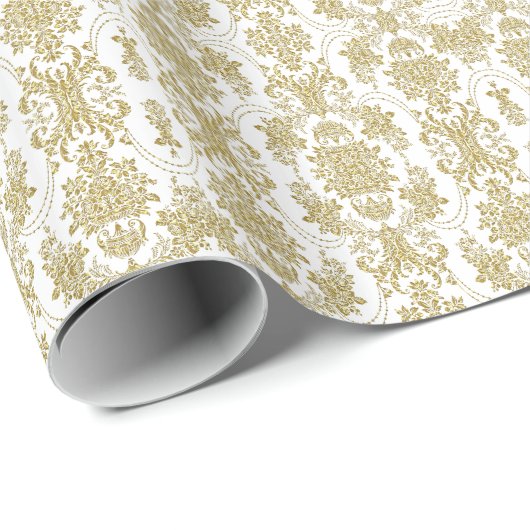 Elegant Gold & White  Floral Pattern Cadeaupapier (Rol Hoek)