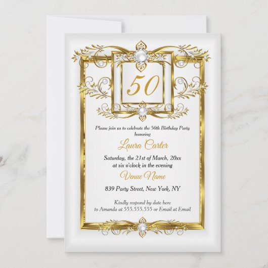 Elegant Gold White Foto van Birthday party Kaart (Voorkant)