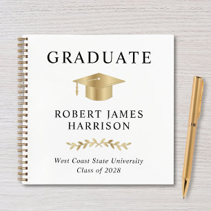 Elégant Gold White Graduation Party Livre d'invité