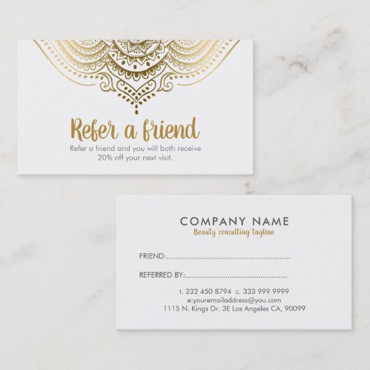 Elegant Gold & White Lace Referral Kaart (Voorkant / Achterkant)