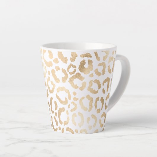 Elegant Gold White Leopard Cheetah Animal Print Latte Mok (Rechterhoek)