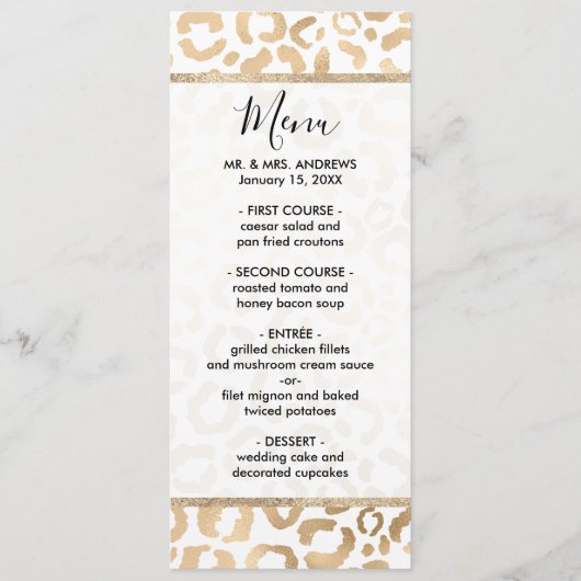 Elegant Gold White Leopard Cheetah Animal Print Menu (Voorkant)