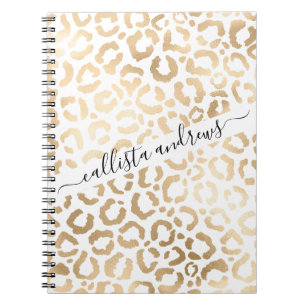 Elegant Gold White Leopard Cheetah Animal Print Notitieboek