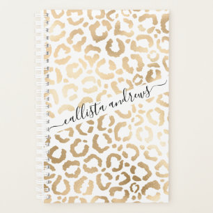 Elegant Gold White Leopard Cheetah Animal Print Planner