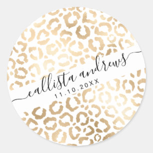 Elegant Gold White Leopard Cheetah Animal Print Ronde Sticker