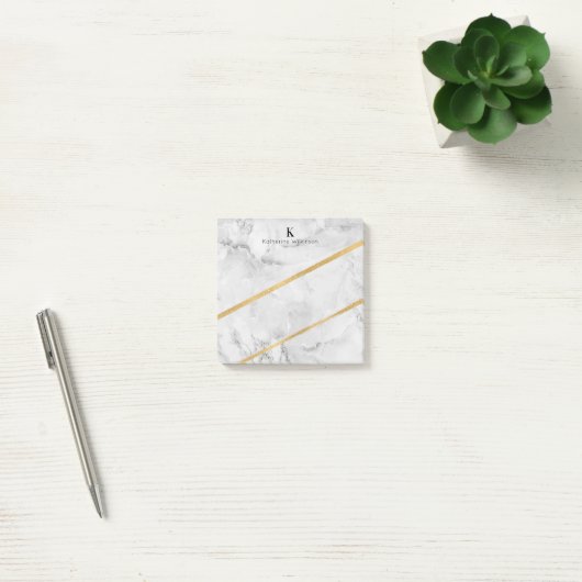 Elegant Gold White Marble Monogram Post-it® Notes (Kantoor)