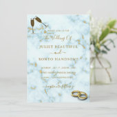 Elegant Gold White marble Rings Wedding Invitation (Staand voorkant)