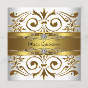 Elegant Gold White Quinceanera Kaart
