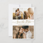 Elegant Gold White Script Photo Collage Wedding Save The Date (Voorkant)