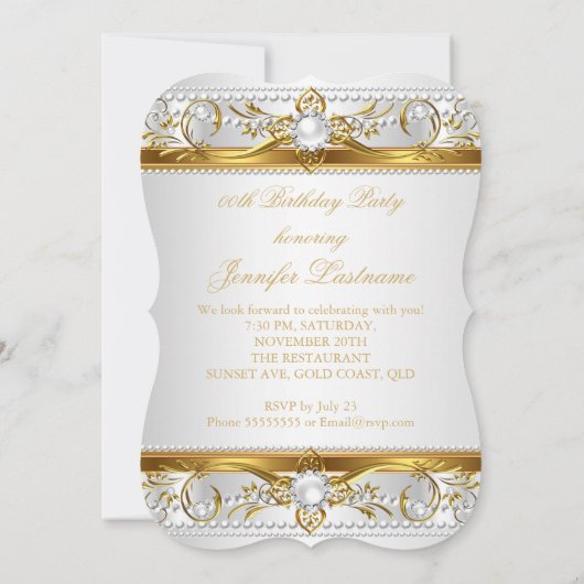 Elegant Gold White Silver Pearl Zijderdag Kaart (Achterkant)