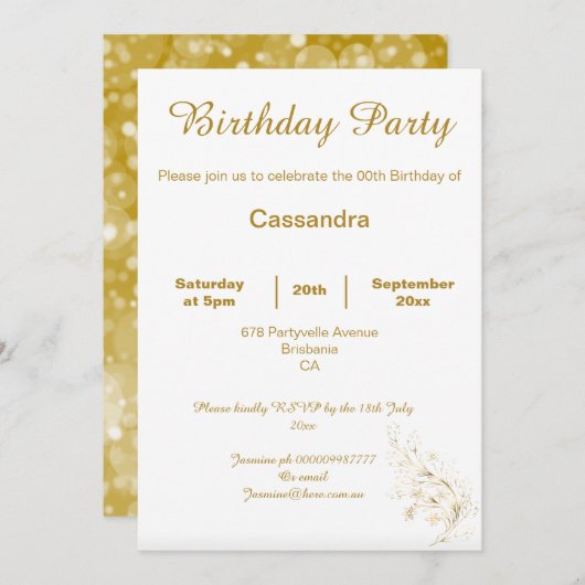 ELEGANT GOLD WHITE SPARKLES CUSTOM BIRTHDAY KAART (Voorkant / Achterkant)