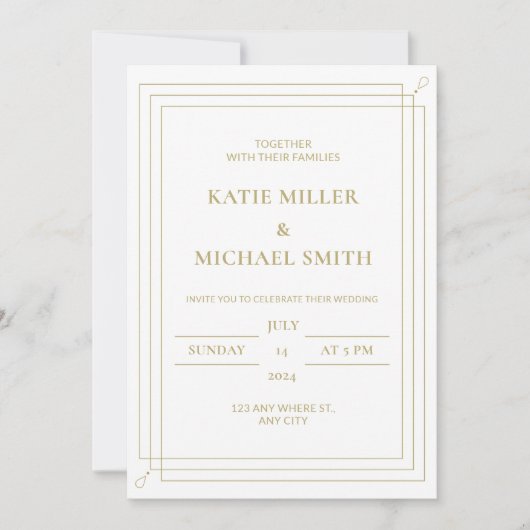 Elegant Gold & White Wedding Invitation Kaart (Voorkant)
